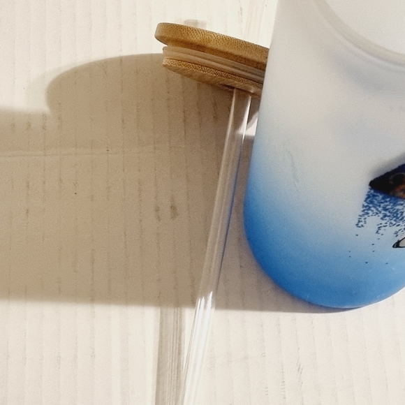 New 7" Frosted Glass Autism Tumbler w/ Wood Stopper Lid & Straw - Picture 8 of 12